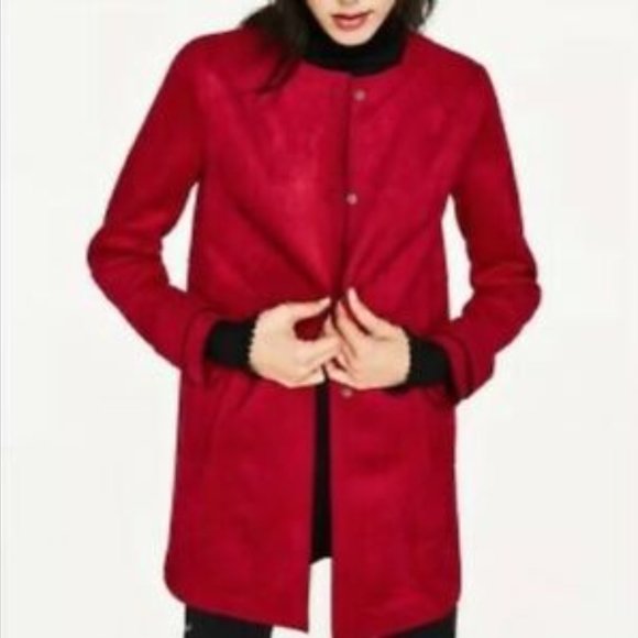 Zara faux suede red coat - S - Picture 1 of 5